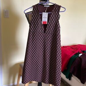Never Worn: Zara Sleeveless V Dress with Geometric Design, Size S